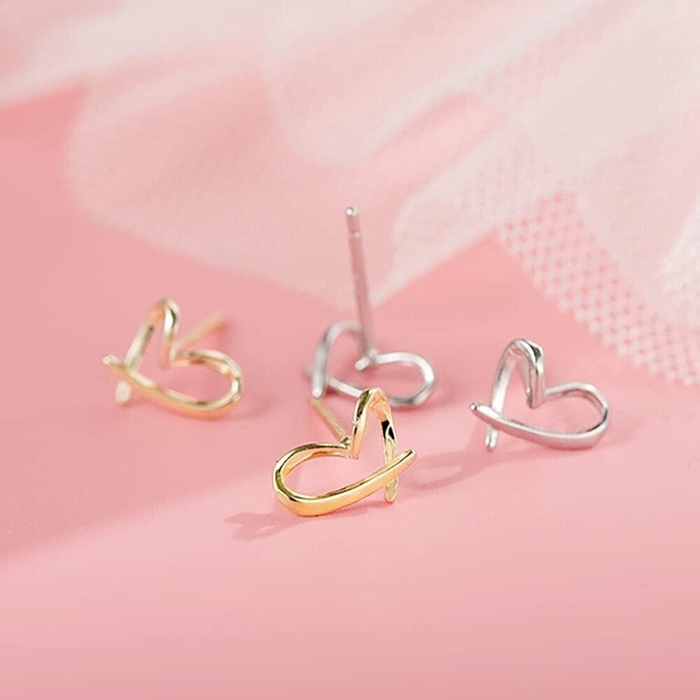 Solid 925 Sterling Silver Tiny Heart Stud Earring… - image 5